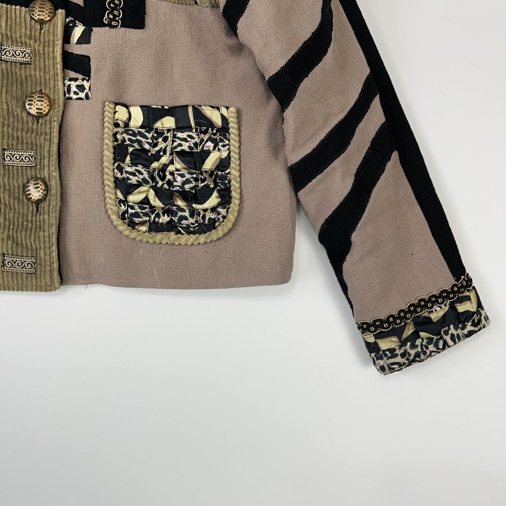 Parsley & Sage Womens Patchwork Jacket  Size M Canvas Button Safari Animal Print - Picture 3 of 16